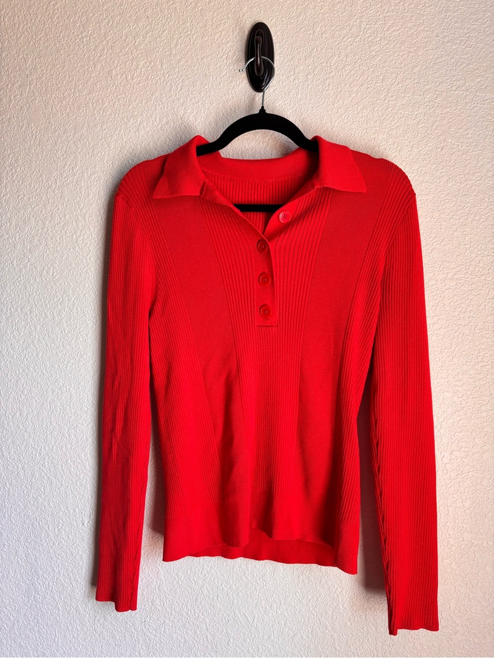 J Crew Re- imagined Red Ribbed Collared Long Sleeve Top Medium